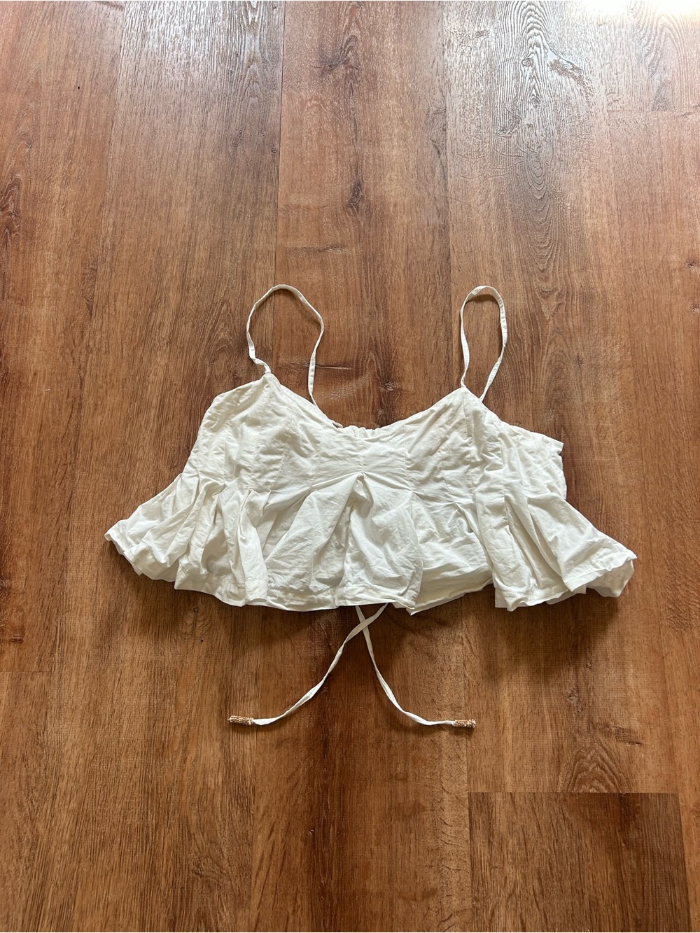 Free People Ivory Ruffled Spaghetti Strap Boho Top